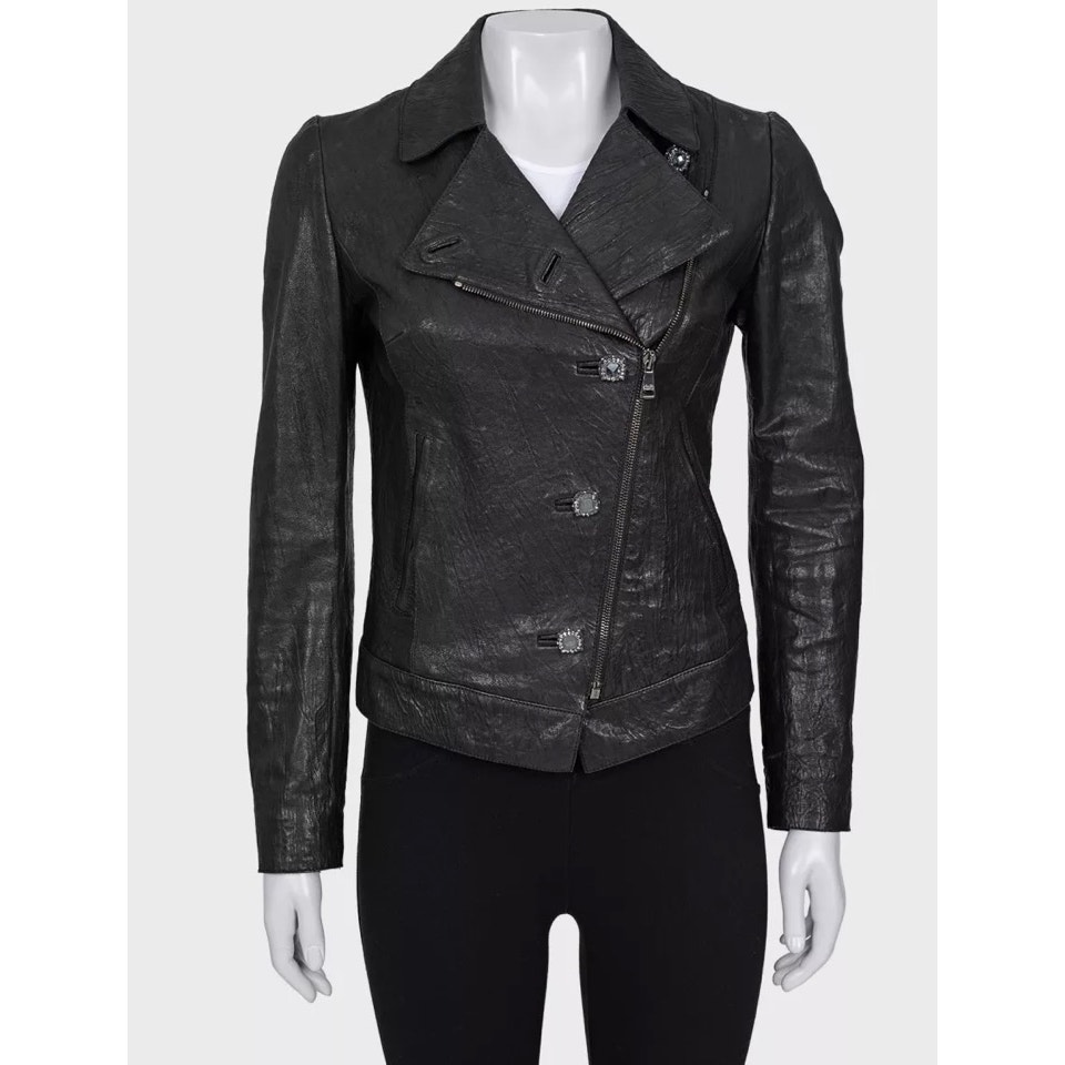 Dolce & Gabbana Black Leather Jacket Eu 36 / S